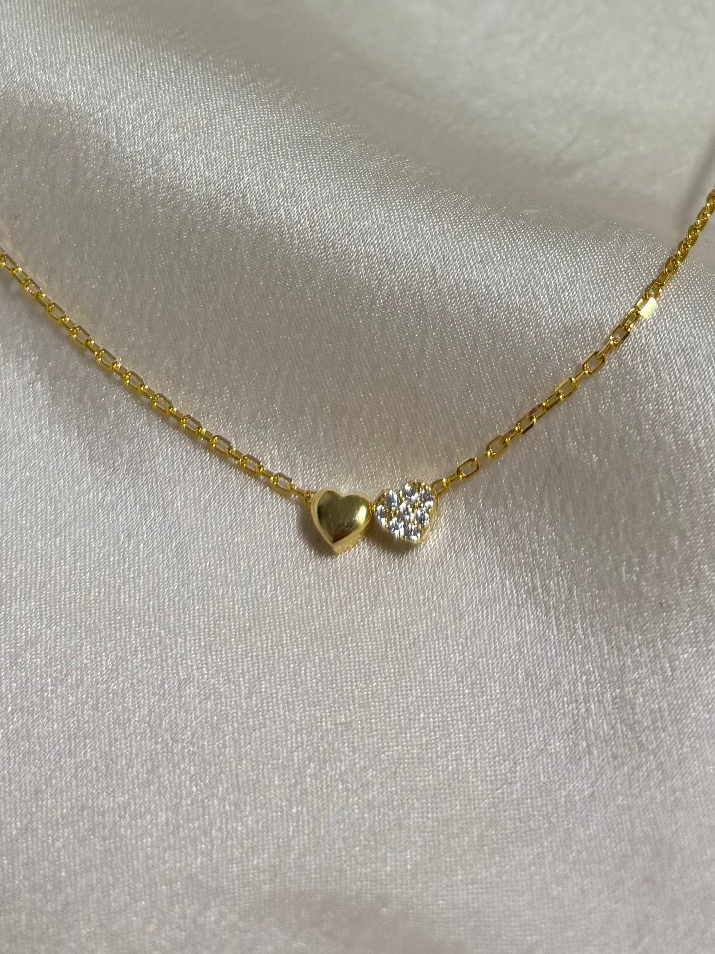mini doppel Herz Halskette | 18k vergoldet