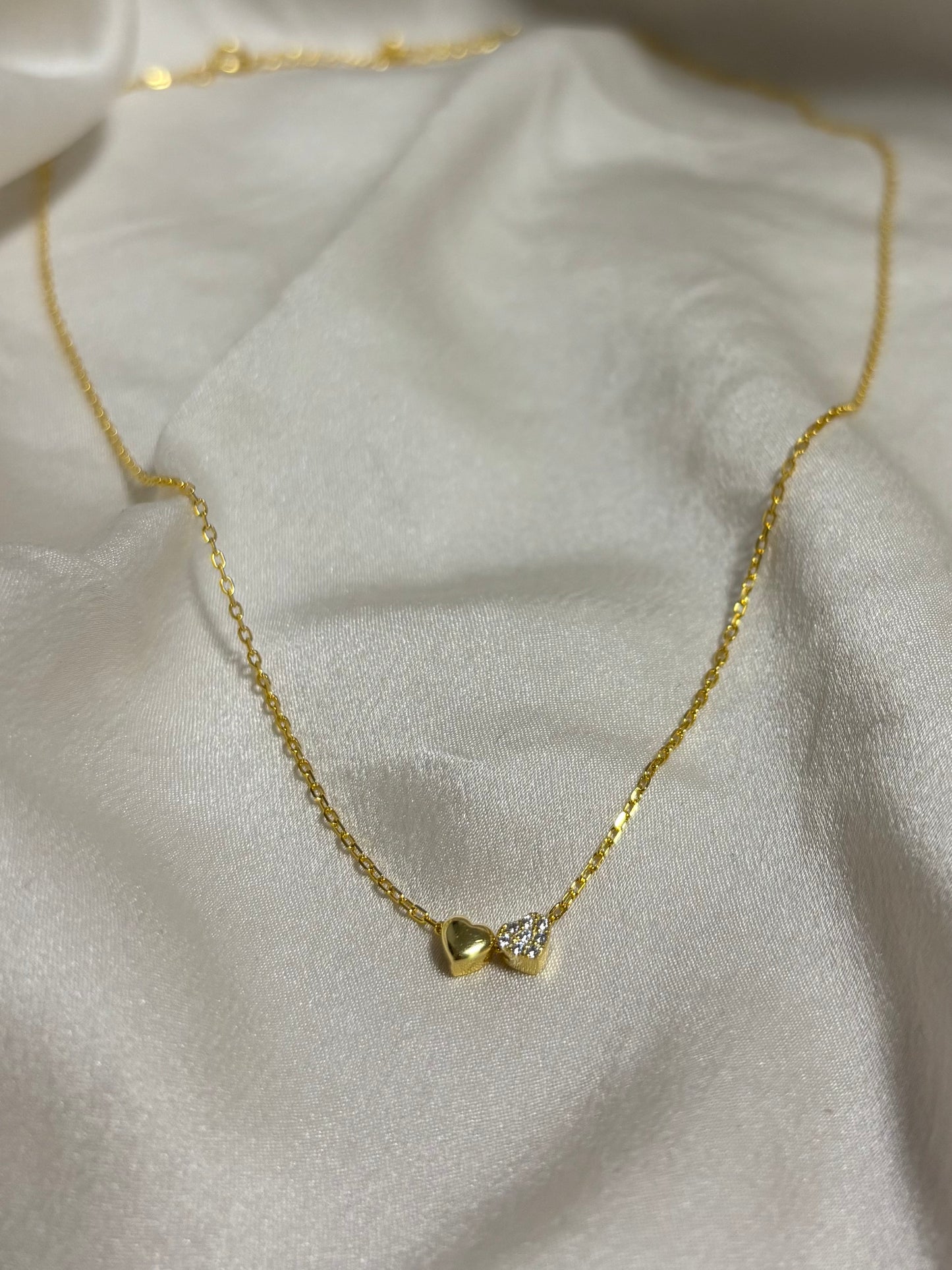 mini doppel Herz Halskette | 18k vergoldet